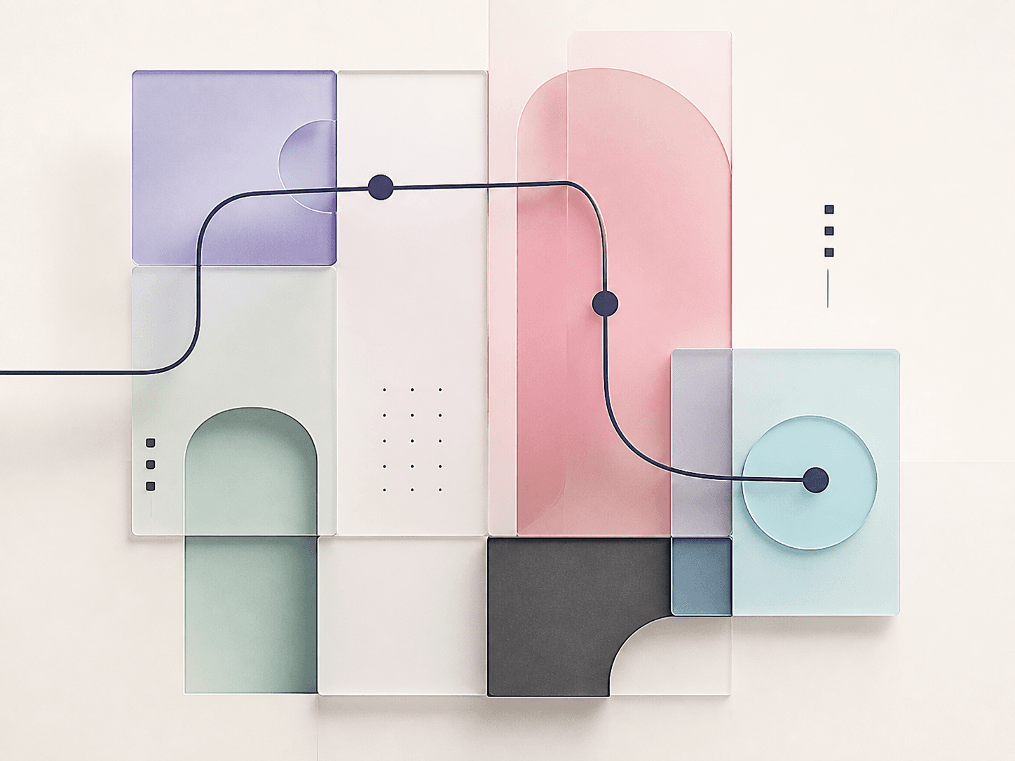Connected translucent modules representing a SaaS workflow